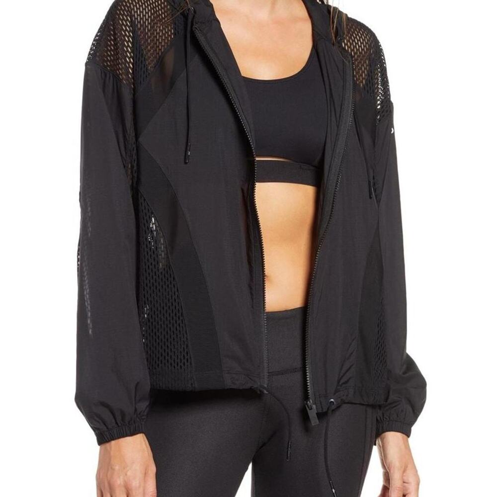 ALO Yoga Black Mesh Panel Hooded Zip Front Utility Jacket XS
